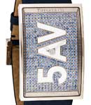 Cocktail 5th Avenue Quartz in White Gold on Blue Satin Leather Strap with Pave Blue Sapphire Dial