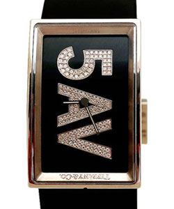 Cocktail 5th Avenue Quartz in White Gold on Black Satin Strap with Black Diamond Dial