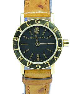 Bulgari Roma in Yellow Gold On Brown Calfskin Leather Strap with Black Dial