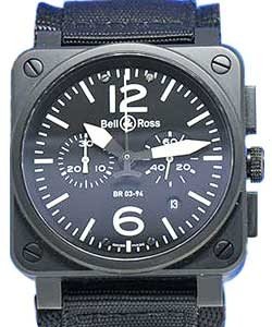 BR03-94 Carbon Chronograph in PVD Steel on Black Fabric Strap with Black Dial