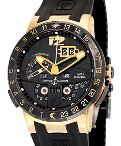 El Toro GMT in Yellow Gold on Black Rubber Strap with Black Dial