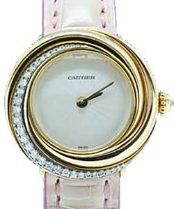 Trinity in Yellow Gold with Diamond Bezel on Pink Alligator Leather Strap with White Dial