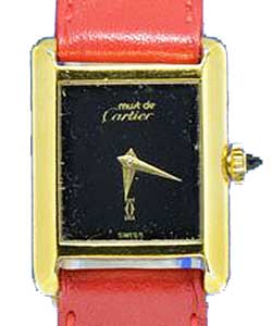 Must De Cartier in Rose Gold on Red Leather Strap with Black Dial