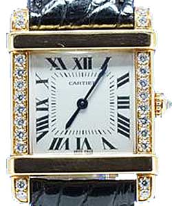 Tank Chinoise in Yellow Gold with Diamond Case on Black Alligator Leather Strap with Silver Dial