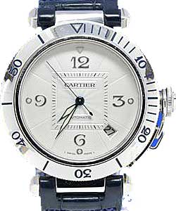 Pasha in White Gold On Blue Alligator Leather Strap with White Dial