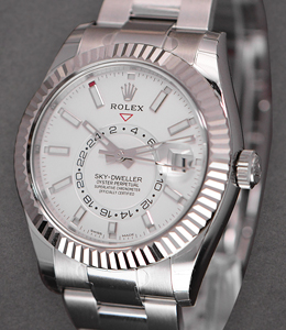 Sky Dweller 42mm in Steel and White Gold Fluted Bezel on Steel Oyster Bracelet with White Stick Dial