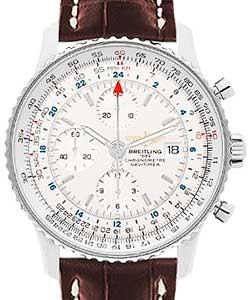 Navitimer World Chronograph 46mm Automatic in Steel on Gold Crocodile Leather Strap with Silver Dial
