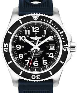 Superocean II 44mm Automatic in Steel with Black Bezel on Blue Rubber Strap with Black Dial