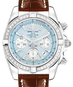 Chronomat 44 in Steel with Diamond Bezel on Brown Crocodile Leather Strap with Blue MOP Diamond Dial