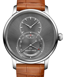 Grande Seconde Quantieme 43mm Automatic in Steel on Brown Alligator Leather Strap with Grey Dial