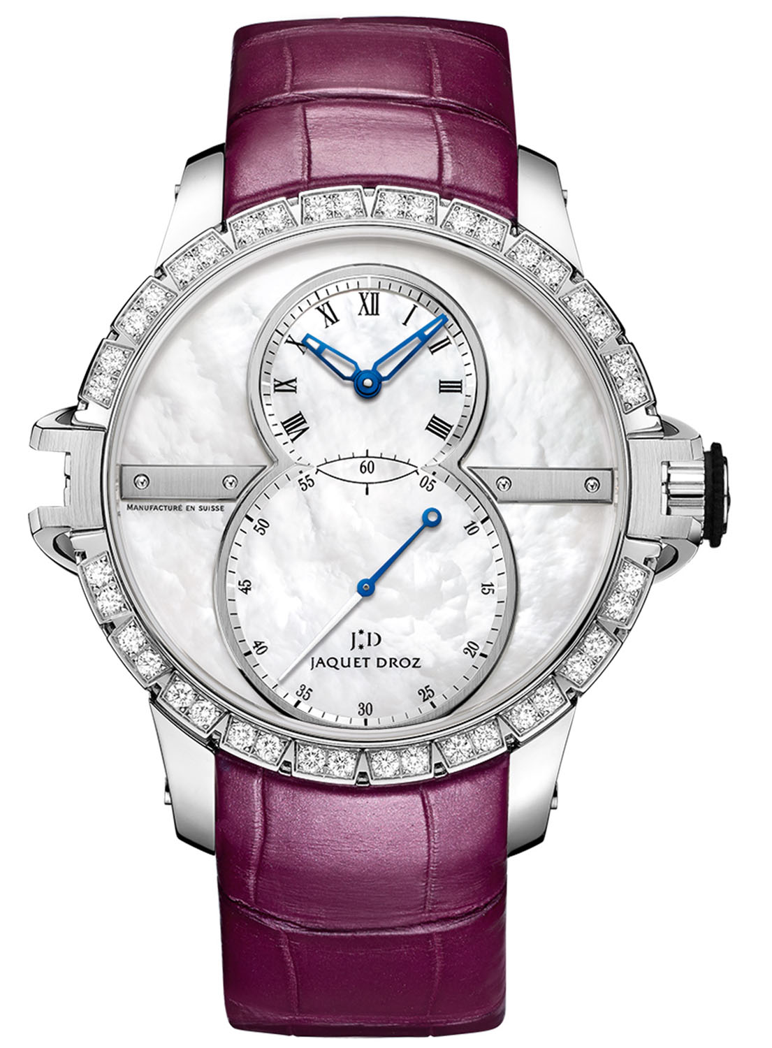 Grande Seconde SUW 41mm Automatic in Steel with Diamond Bezel on Purple Alligator Leather Strap with MOP Dial