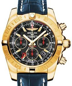 Chronomat GMT 44mm Automatic in Rose Gold On Blue Crocodile Leather Strap with Black Onyx Dial