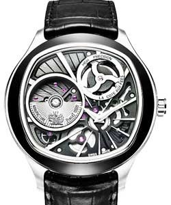Black Tie Emperador Cushionn 46.5mm in White Gold On Black Crocodile Leather Strap with Black Skeleton Dial