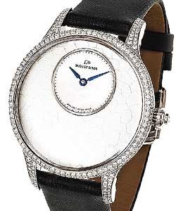 Petite Heure Minute Art Deco in White gold with Diamond Bezel on Black Satin Strap with Silver Dial-(Limited Edition) - 88 pcs.