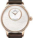Petite Heure Minute Art Deco 39mm Automatic in Rose gold on Brown Satin Strap with Silver Dial-(Limited Edition) - 88 pcs.