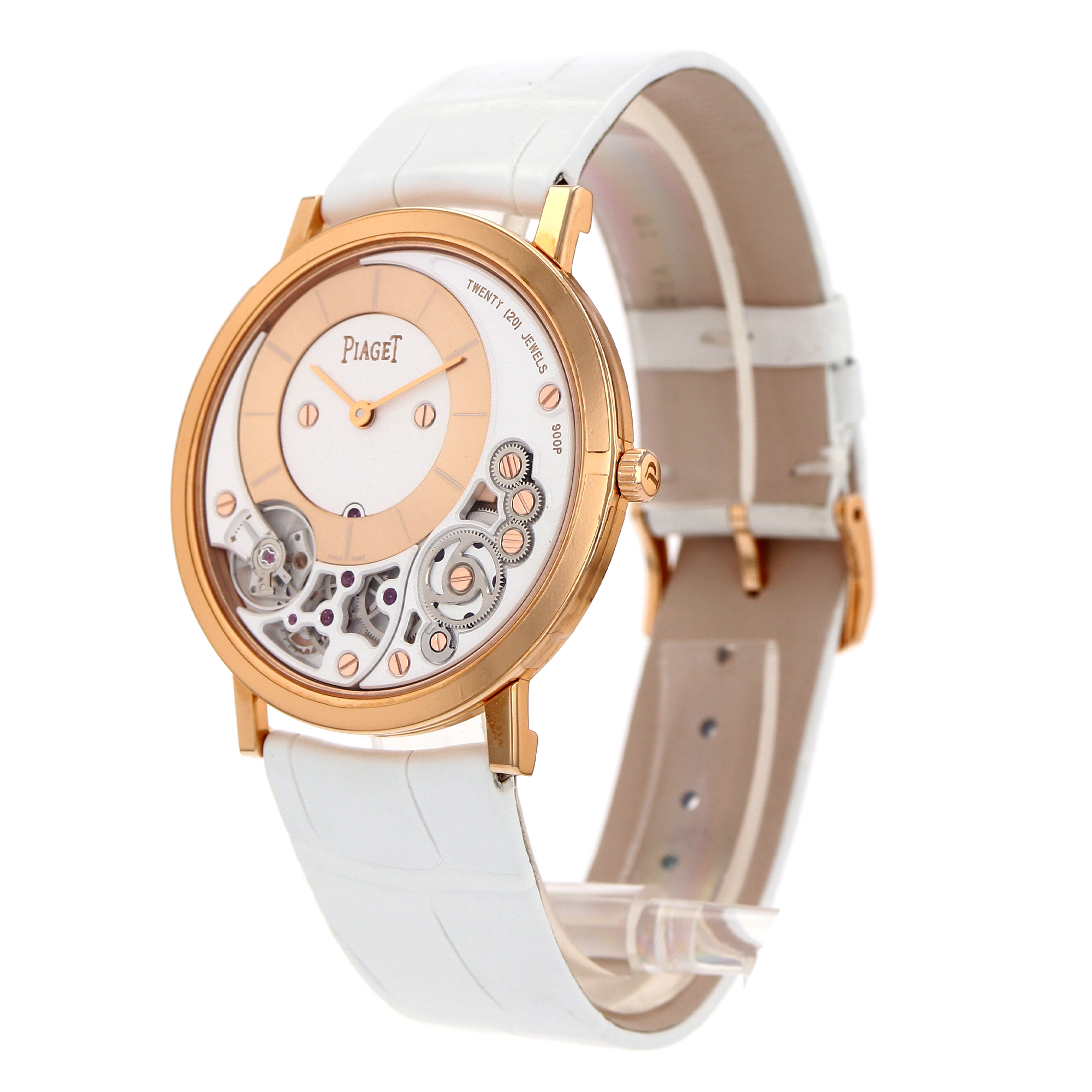 Altiplano Ultra Thin 38mm in Rose Gold on White Crocodile Leather Strap with Skeleton Dial