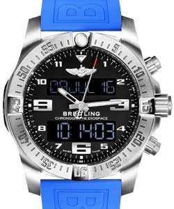 Exospace B55 Bluetooth Connected Chronograph in Titanium on Blue Diver Pro III Rubber Strap with Volcano Black Dial