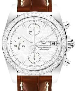 Chronomat Chronograph 38mm in Steel with Diamond Bezel on Brown Crocodile Leather Strap with Mother of Pearl Dial