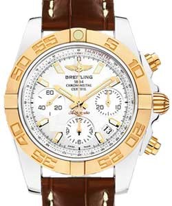 Chronomat 41 Automatic Chronograph in Steel and Rose Gold on Brown Crocodile Leather Strap with White MOP Dial