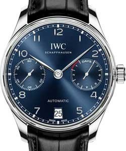 Portugieser 5007 42.30mm Automatic in Stainless Steel on Black Croocodile Leather Strap with Blue Arabic Dial