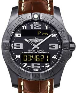 Aerospace Professional Evo Night Mission 43mm in Black Titanium on Brown Crocodile Leather Strap with Volcano Black Dial