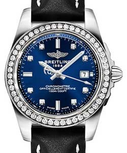 Galactic 32 in Steel with Diamond Bezel on Black Calfskin Leather Strap with Blue Diamond Dial