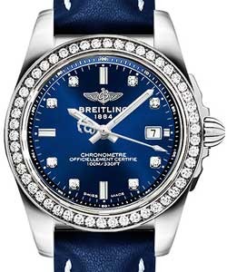 Galactic 32 in Steel with Diamond Bezel on Blue Calfskin Leather Strap with Blue Diamond Dial