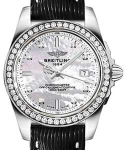 Galactic 32 in Steel with Diamond Bezel on Black Sahara Calfskin Leather Strap with Mother of Pearl Diamond Dial