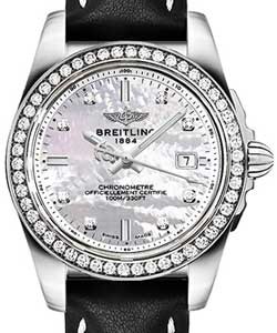 Galactic 32 in Steel with Diamond Bezel on Black Sahara Calfskin Leather Strap with Mother of Pearl Diamond Dial