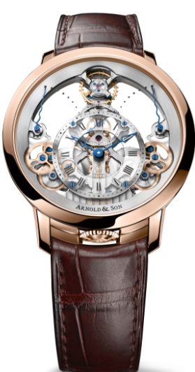 Instrument Collection Time Pyramid 44.6mm Automatic in Rose Gold on Brown Crocodile Leather Strap with Skeleton Roman Numerals Dial