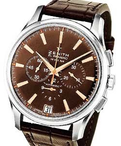 El Primero Captain Chronograph in Steel on Brown Alligator Leather Strap with Brown Dial - Gold Hands