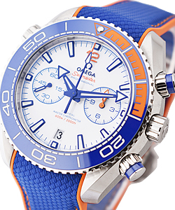Planet Ocean 600m Michael Phelps Autographed Edition in Steel on Strap with White Dial - Blue and Orange Ceramic Bezel