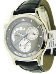 Master Control Geographic 38mm Automatic in White Gold on Black Alligator Leather Strap with Grey Dial