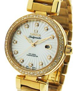 DeVille Ladymatic 34mm Automatic in Rose Gold with Diamond Bezel on Rose Gold Bracelet with MOP Diamond Dial