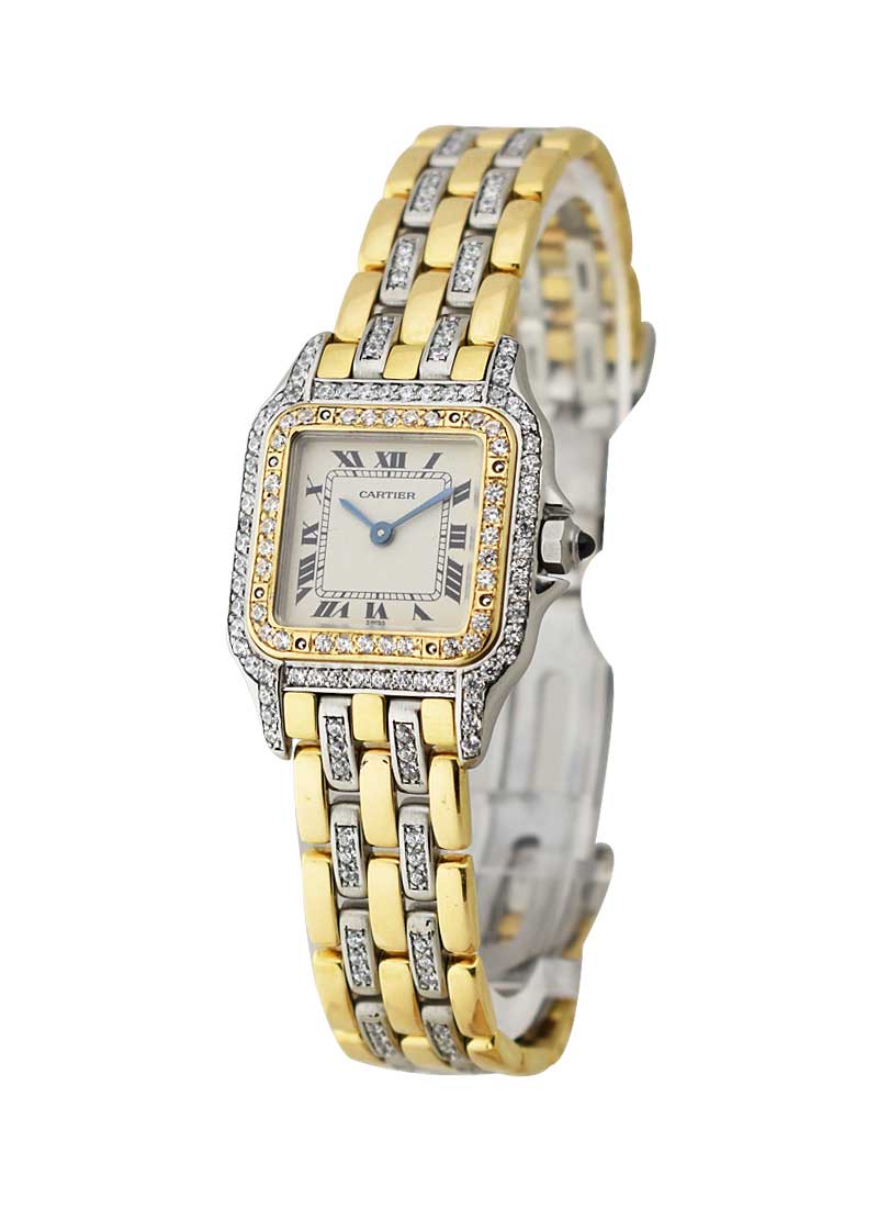 Cartier Panther 2-Tone in Steel and Yellow Gold with Covered Custom Added Diamonds   