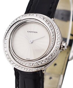 Trinity in White Gold with Full Diamond Bezel on Black  Alligator Leather Strap with Silver Dial