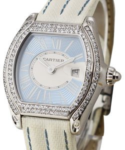Roadster Limited Edition in Steel with Custom Diamonds Bezel on White Strap with Blue Sunray Dial