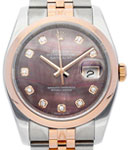Datejust 36mm Automatic in Steel with Rose Gold Domed Bezel on Jubilee Bracelet with Dark MOP Diamond Dial