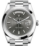 Day Date 40mm Automatic in Platinum with Smooth Bezel on Platinum President Bracelet with Dark Rhodium Stripe Motif Dial