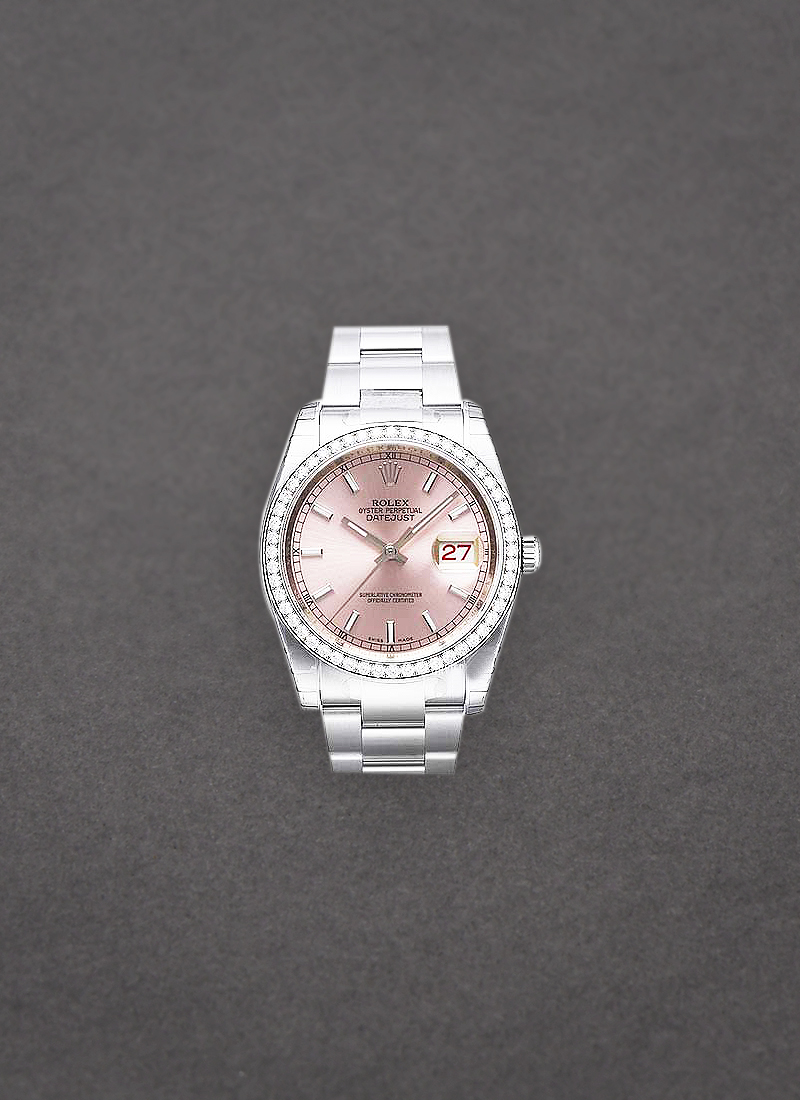 Rolex Unworn Datejust 36mm Automatic in Steel with White Gold Diamond Bezel