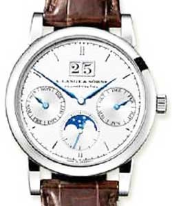 Saxonia Annual Calendar  in White Gold On Brown Crocodile Leather Strap with Silver Dial