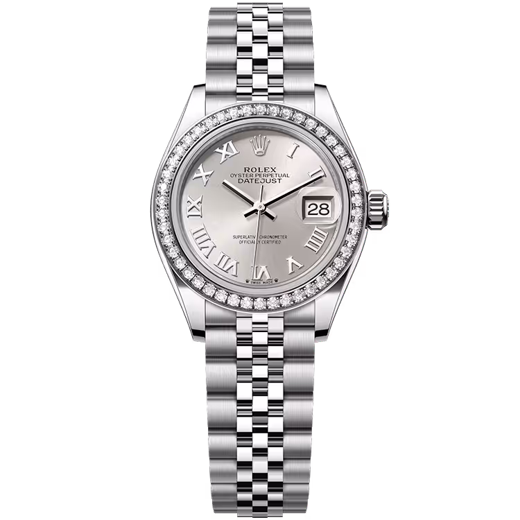 Datejust 28mm Automatic Steel with White Gold  Diamond Bezel On Steel Jubilee Bracelet  with Silver Roman Dial