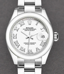 Ladies Datejust 28mm in Steel with Smooth Bezel on Oyster Bracelet with White Roman Dial