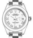 Ladies Datejust 28mm in Steel with Smooth Bezel on Oyster Bracelet with White Roman Dial