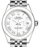 Datejust 28mm Automatic in Steel with Domed Bezel on Steel Jubilee Bracelet with White Roman Dial