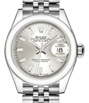 Datejust 28mm Automatic in Steel with Domed Bezel on Steel Jubilee Bracelet with Silver Index Dial