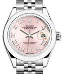 Datejust 28mm Automatic in Steel with Domed Bezel on Steel Jubilee Bracelet with Pink Roman Dial