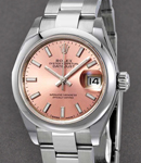 Datejust 28mm Automatic in Steel with Domed Bezel on Steel Oyster Bracelet with Pink Index Dial