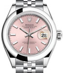 Datejust 28mm in Steel with Domed Bezel on Jubilee Bracelet with Pink Index Dial
