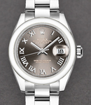 Datejust 28mm Automatic in Steel with Domed Bezel on Steel Oyster Bracelet with Dark Grey Roman Dial